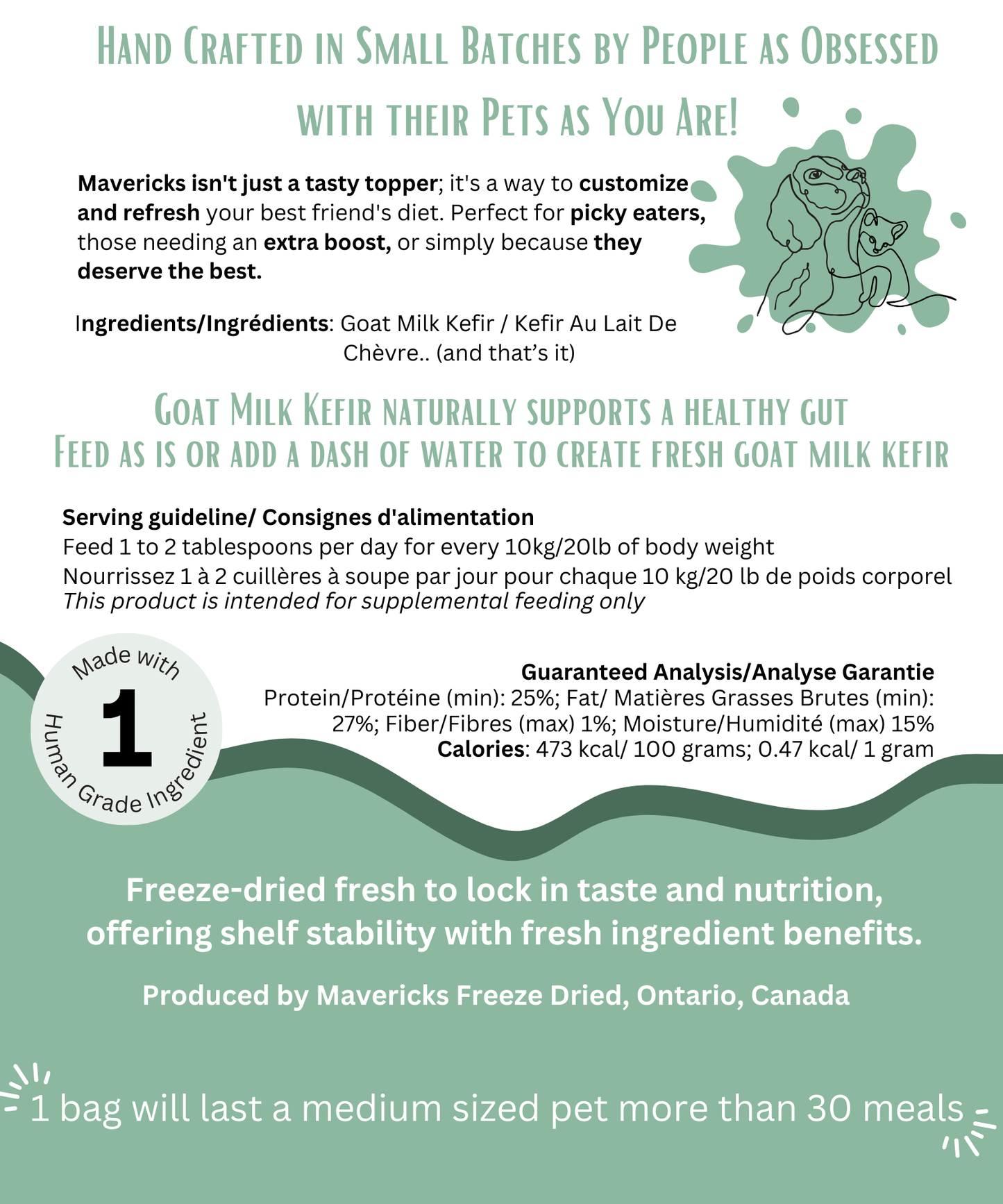 Freeze Dried Goat Milk Kefir 70g Bag for Dogs & Cats - Gut Support Dog & Cat Food Topper