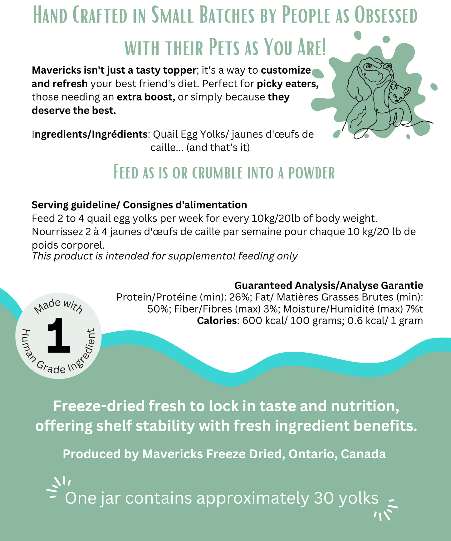 Freeze Dried Quail Egg Yolks 65g Jar for Dogs & Cats, Skin & Coat, Antioxidant Dog & Cat Food Topper