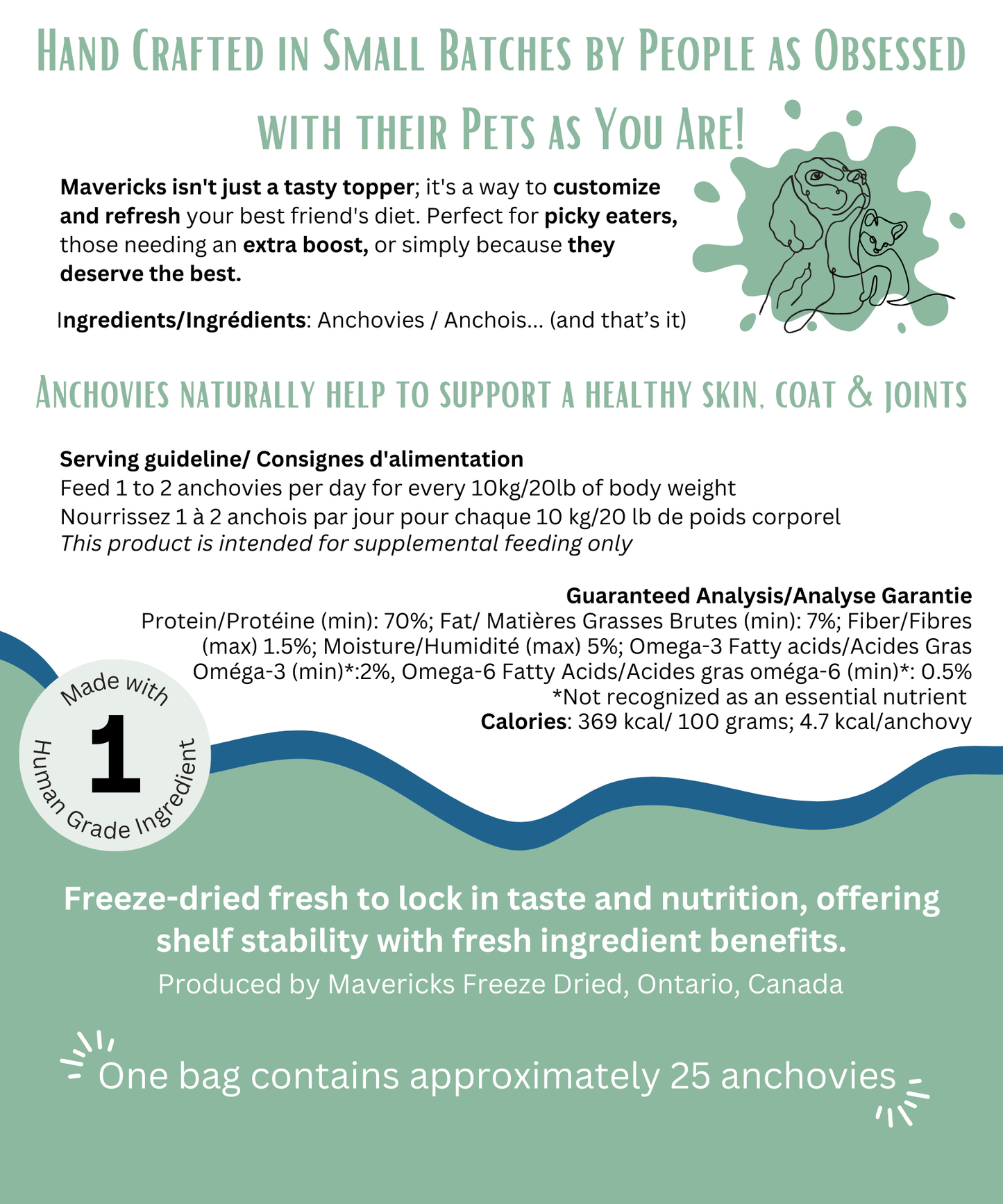 Freeze Dried Anchovies For Dogs & Cats, Dog & Cat Food Topper